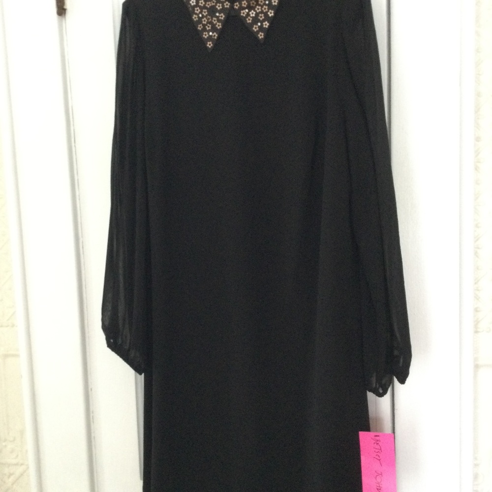 Betsey Johnson NEW with tags! Black cocktail dress, pearl collar